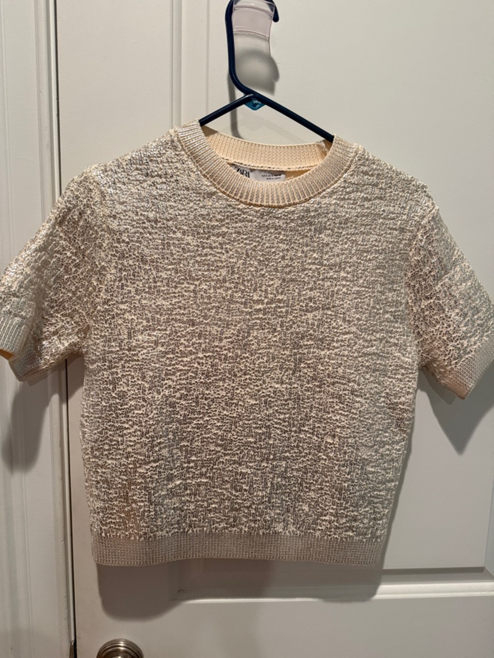Zara Cream Textured Short-Sleeve Knit Tee